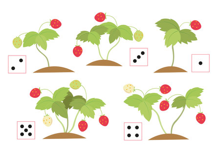 Counting from 1 to 5. Count strawberries. Children funny education poster. Vector illustration.のイラスト素材