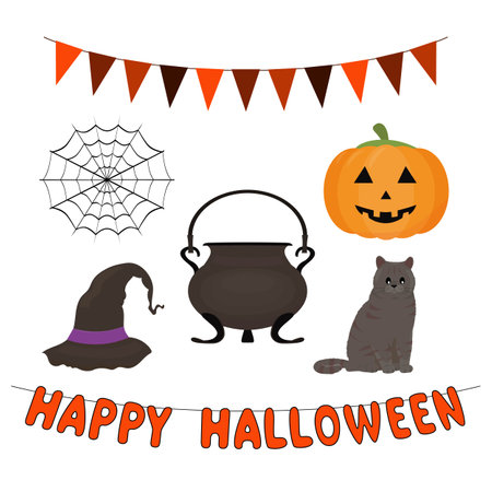 Set of halloween illustration isolated on white background.のイラスト素材