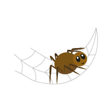 Cartoon drawing of spider flying on his web. Symbol of indian summer vector illusration isolated on white background for kids.のイラスト素材