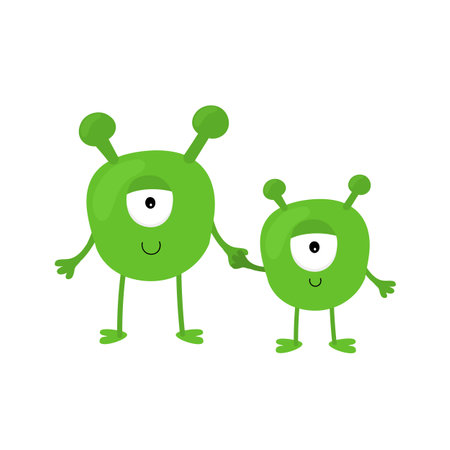 Illustration of a wedding of two monsters on a white backgroundのイラスト素材