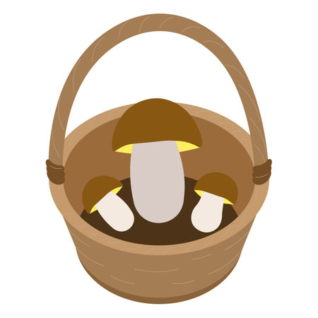 Cartoon basket of mushrooms isolated on white.のイラスト素材