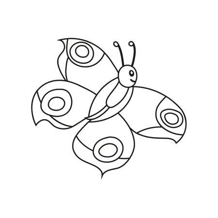 Beautiful butterfly line drawing black and white colors vector illustration. Coloring page for kids.のイラスト素材