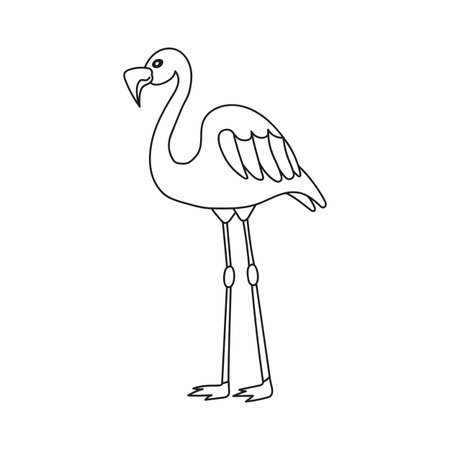 Black and White cartoon vector illustration. Coloring page with a flamingo. Coloring book, print, t shirt design, sticker, label. Worksheet for kids.のイラスト素材