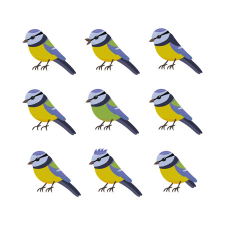 Educational game for children. Find the two same birds. Kids activity with cute cartoon birds. Vector illustration.のイラスト素材