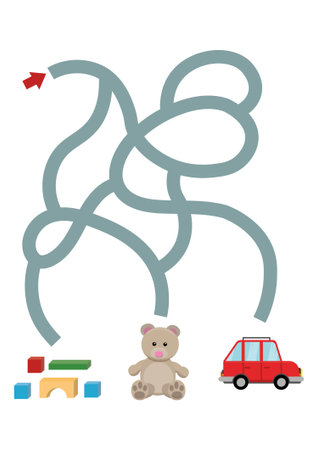 Christmas maze game with presents for preschool and school kids. Cartoon vector illustration.のイラスト素材