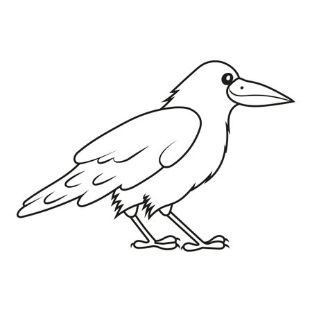 Hand drawn crow raven. Vector sketch outline bird for coloring book page.のイラスト素材