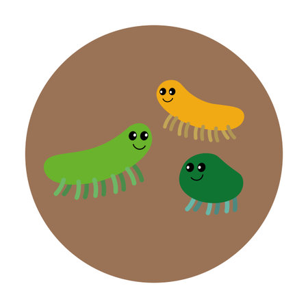 Cute soil microorganisms. Cartoon flat design vector illustration.のイラスト素材