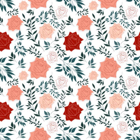 Rose seamless pattern. illustration print on white background. Pattern design for background, backdrop, wallpaper, curtain, wrapping paper, fabric, carpet, clothing, Batik.の写真素材