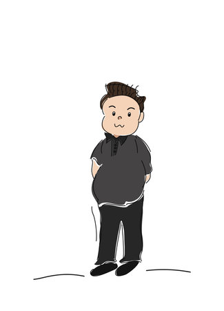 Chubby man with brown hair, wearing shirt or uniform. Bald middle-aged man, Boss, Leader, Master and Senior. Cute character with illustration cartoon style on white background.のイラスト素材