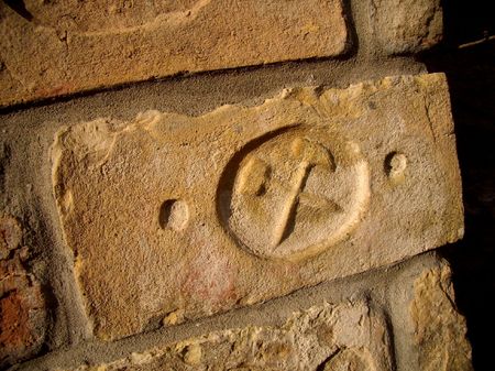 cool-miner mark on a brick, Biatorbagy, Hungaryの写真素材