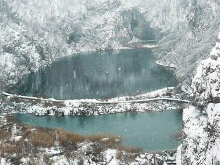 wonderful lakes in wintertime, Plitvice, Croatiaの写真素材