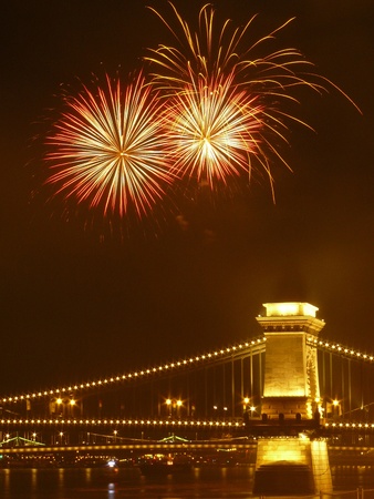 celebration firework on Saint Stephen King Day, Budapest, Hungaryの写真素材