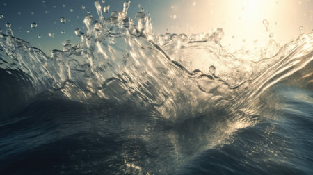 A Beautiful River Splash with Natural Light Illuminates the Water. Generative AIの素材