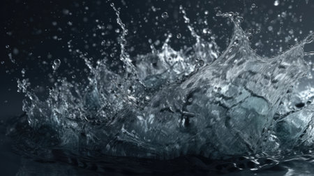 A Beautiful River Splash with Blue Light Illuminates the Water. Generative AIの素材