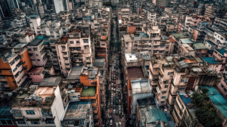 Cramped, Crowded, and Aging Apartments. Concept of Land Shortage, Housing Crisis, and Overpopulation. Generative AIの素材