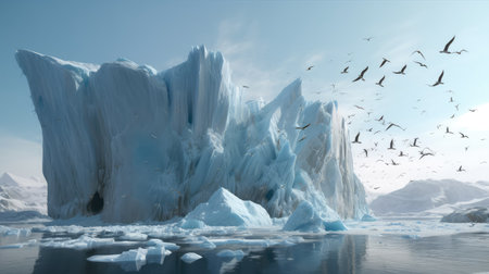 Big chunk of arctic sea ice melting and breaking off due to the climate change crisis. Iceberg breaks. Global warming and environmental collapse. Generative AIの素材
