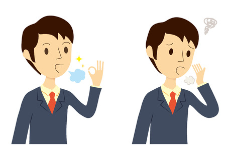 Man who were the bad breath care, before afterのイラスト素材