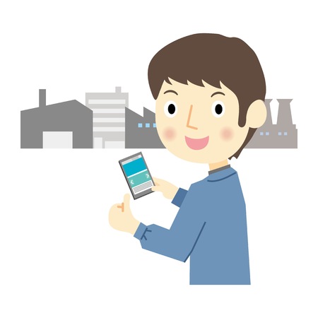 Working man operating a mobilephoneのイラスト素材