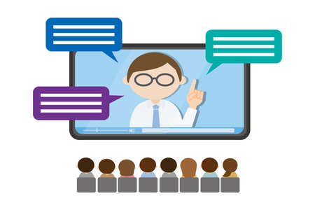 Illustration of a person watching a webinar on a smartphoneのイラスト素材
