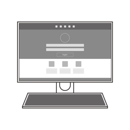 Black-and-white illustration of a desktop computer login screenのイラスト素材
