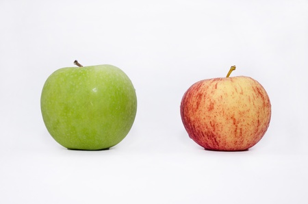 Red and Green apples with white backgroundの写真素材