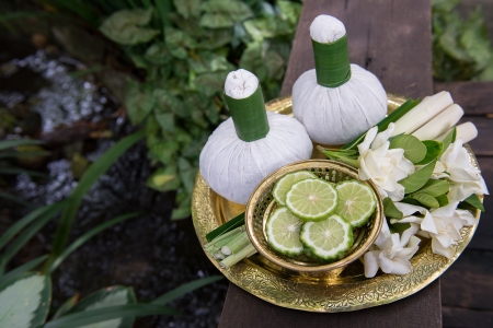 Thai traditional body care set and herb ballsの写真素材