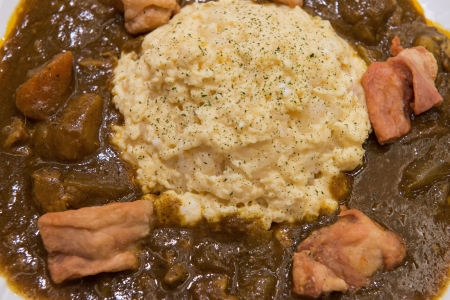 Rice with eggs and chicken curry 2の写真素材