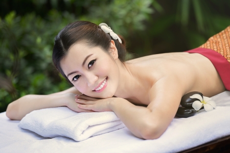 Beautiful Asian girl and spaのeditorial素材