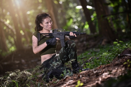 Special force with the gun in the jungle