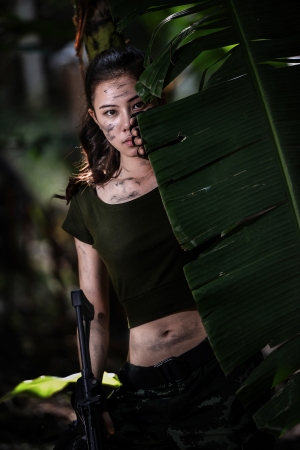 Special force with the gun in the jungleの写真素材
