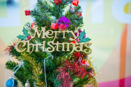 Christmas tree and decorations and lightsの写真素材