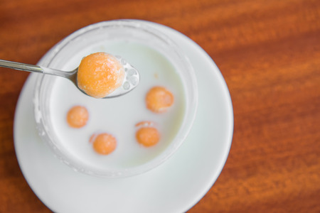Cantaloupe tapioca in coconut milk, Thai dessertの写真素材