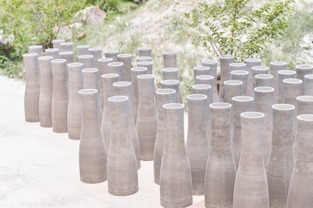 Clay pottery ceramics drying before being fireの写真素材