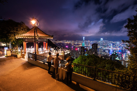 HONG KONG - JUNE 08, 2015: skyline of Hong Kong from Victoria Peak. Hong Kong. JUNE 08, 2015のeditorial素材