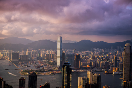 HONG KONG - JUNE 08, 2015: skyline of Hong Kong from Victoria Peak. Hong Kong. JUNE 08, 2015のeditorial素材
