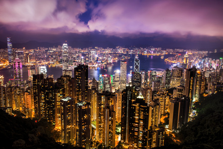 HONG KONG - JUNE 08, 2015: skyline of Hong Kong from Victoria Peak. Hong Kong. JUNE 08, 2015のeditorial素材