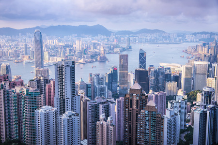 HONG KONG - JUNE 08, 2015: skyline of Hong Kong from Victoria Peak. Hong Kong. JUNE 08, 2015のeditorial素材