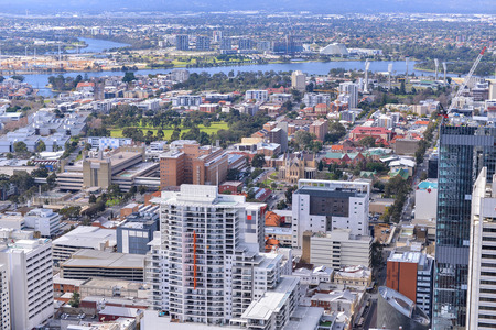 PERTH, AUSTRALIA - JUL 27, 2015: skyscrape of Perth City, is the capital and largest city of the Australian state of Western Australia, on July 27, 2015のeditorial素材