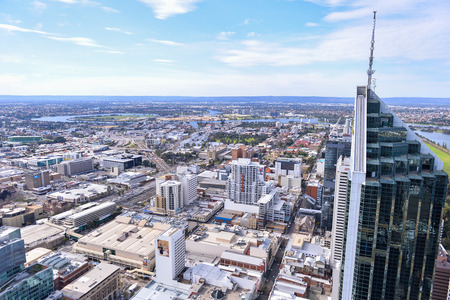 PERTH, AUSTRALIA - JUL 27, 2015: skyscrape of Perth City, is the capital and largest city of the Australian state of Western Australia, on July 27, 2015のeditorial素材