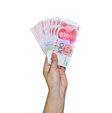 Handling Yuan or RMB, Chinese Currencyの写真素材
