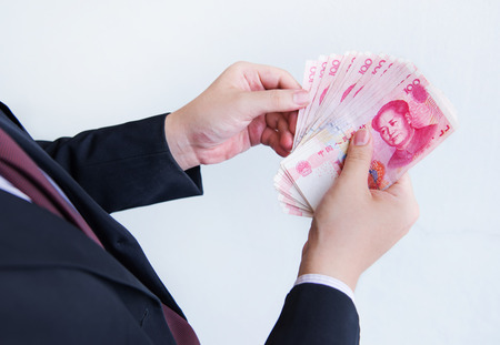Counting Yuan or RMB, Chinese Currencyの写真素材