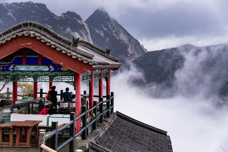 HUASHAN, SHAANXI, CHINA, OCT 25, 2015:  Huashan mountain on October 25, 2015. the highest of China five sacred mountains, called the "West Mountain",well known for steep trails and grand sceneryのeditorial素材