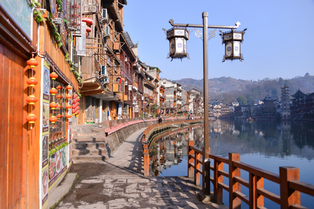 Fenghuang, China - FEB 27, 2016: The Old Town of Phoenix (Fenghuang Ancient Town). The popular tourist attraction which is located in Fenghuang County. HuNan, China, February 27, 2016のeditorial素材