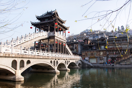 Fenghuang, China - FEB 27, 2016: The Old Town of Phoenix (Fenghuang Ancient Town). The popular tourist attraction which is located in Fenghuang County. HuNan, China, February 27, 2016のeditorial素材