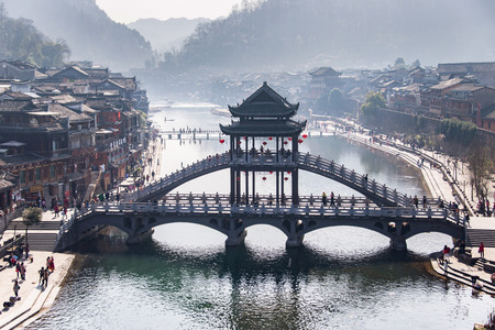 Fenghuang, China - FEB 27, 2016: The Old Town of Phoenix (Fenghuang Ancient Town). The popular tourist attraction which is located in Fenghuang County. HuNan, China, February 27, 2016のeditorial素材