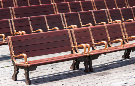 Row of wooden benches in the park