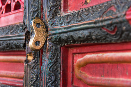 Golden key at the door of Hall of Preserving Harmony in Forbidden City, Beijing, Chinaの写真素材