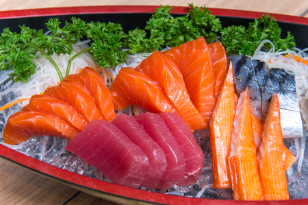 salmon sashimi set in Japanese restaurant, Japanese Foodの写真素材
