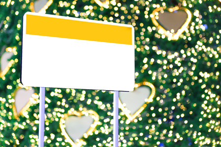 Empty sign and Christmas light blur backgroundの写真素材