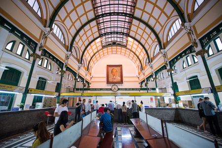 HO CHI MINH CITY, VIETNAM - DEC 11, 2016: Interior of Saigon center post office which have over 130 years history on December 11, 2016. Ho Chi Minh is the biggest city in Southern of Vietnamのeditorial素材